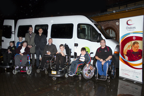 Greenbank's Chief Executive Gerry Kinsella, (third from the right) together with Sport Development Manager Mark Palmer (far right) and participants of disability sports activities, accept the vehicle from ERS Medical representatives Sam Parry and Stephen Sullivan