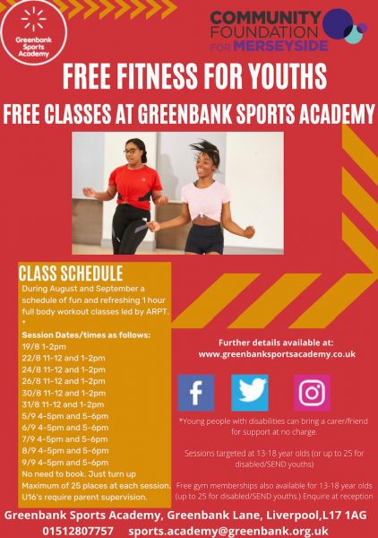 Poster showing the dates and times of free classes for young people