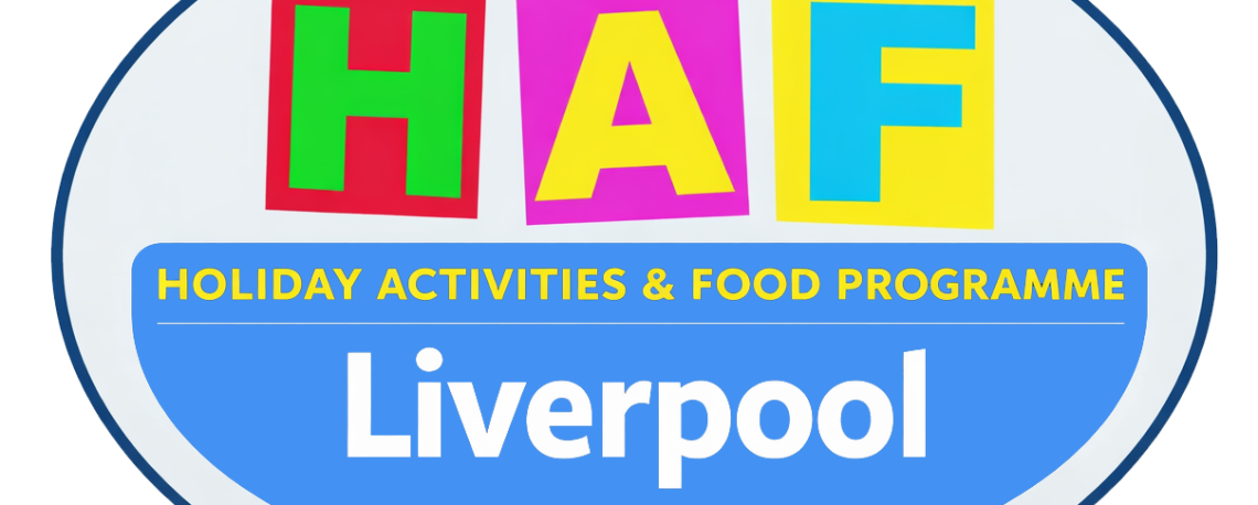 Circular logo with HAF text inside and blue circle filled with white bold Liverpool text.
