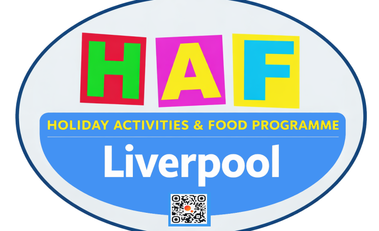 Circular logo with HAF text inside and blue circle filled with white bold Liverpool text.